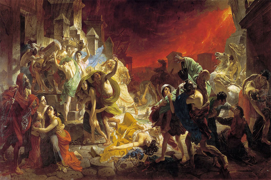 Vezüv Yanardağı patlmasını eserinde olabildiğince hissederek yansıtan  Ressam Karl Briullov